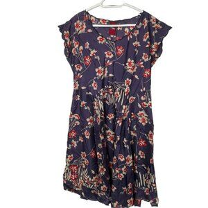 Johnny Was 100% Silk MIDI Dress Size Purple Floral Bllom Chic Bohemian Size Med